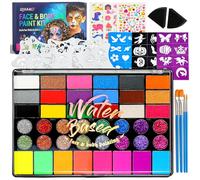 Face Painting Kit for Kids, 42 Colors Professional Face Paint Kit, Body Paint Set with Stencils, Brush, Gems, for Carnival, Halloween, Costume Makeup, Children's Day, Parent-Child Companionship Gifts