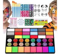 Face Painting kit for Kids Aldult, 42 Colors Non Toxic Face Paint with 16 Face Paint Crayons, 6 Reusable Face Painting Stencils, 60 Sticky Stencils for Kids, 4 Stickers, for Parties, Halloween