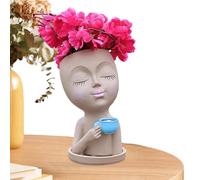 Face Planter Pot Head Resin Closed Eyes Head Planter Drainage Hole