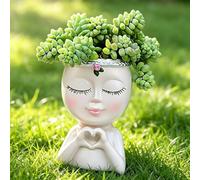 Face Planter Pot with Heart Hands, Resin Head Pot for Plants, Brush Holder