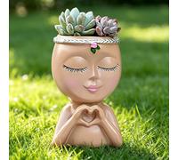 Face Planter Pot with Heart Hands, Resin Head Pot for Plants, Brush Holder