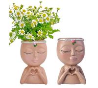 Face Planter Pot with Heart Hands, Unique Resin Head Planter for Indoor Plants, Cute S-ucculent Pots with Drainage Hole, Decorative Makeup Brush Holder for Vanity, for Women