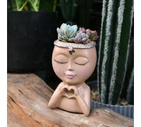 Face Planter Pot with Heart Hands, Unique Resin Head Planter for Indoor Plants, Cute S-ucculent Pots with Drainage Hole, Decorative Makeup Brush Holder for Vanity, for Women