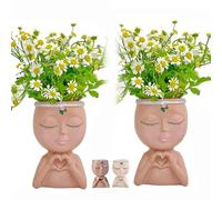 Face Planter, Resin Head Planter with Heart Hands, Cute Plant Pot for Indoor Plants, Drainage Hole, 4.7×3.1 Inch Home Decor, Gardening Gifts for Women Mom Teacher (Coffee) (Coffee 2pcs)