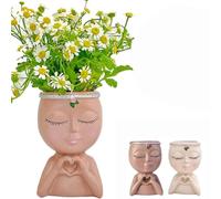 Face Planter, Resin Head Planter with Heart Hands, Cute Plant Pot for Indoor Plants, Drainage Hole, 4.7×3.1 Inch Home Decor, Gardening Gifts for Women Mom Teacher (Coffee) (Coffee 1pcs)