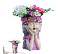Face Pot, Fairy Planter, Head Planter, Thinking Girl Flower Pot, Resin Head Planter with Funny Face Statue for the Garden