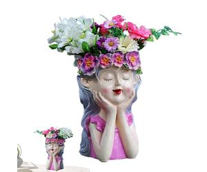 Face Pot, Fairy Planter, Head Planter, Thinking Girl Flower Pot, Resin Head Planter with Funny Face Statue for the Garden