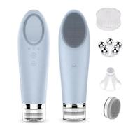 Face Scrubber, Facial Cleansing Brush Rechargeable Waterproof with 5 Massage Heads, Electric Facial Brushes for Deep Cleaning and exfoliating,Silicone Sonic Spin Face Scrubber,Heat Therapy (Gray)