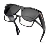 Face Shadow Polarized Sunglasses Fit Over Glasses, Trendy Square Sunglasses Over Glasses for Driving UV Protection Lightweight M-black Frame/Grey Lens