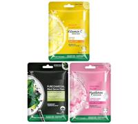 Face Sheet Mask Set - Hydrating, Brightening & Pore Reducing - Sakur.a Glow, Bright Complete Vitamin C & Pure Charcoal - Pack of 3, 84g
