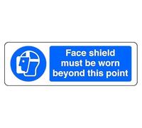 Face Shield Must Be Worn Beyond This Point - safety sign - High tack self-adhesive sticker (150mm x 50mm) Viewing Distance within 3m.