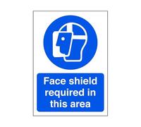Face shield required in this area - safety sign, ppe clothing, ppe, protective clothing - 1.2mm Rigid plastic for indoor/outdoor usage (300mm x 200mm) Viewing Distance within 7m.