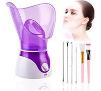 Face Spa Facial Steamer and Nasal Steam Inhaler Set - Electric Steam Inhaler for Sinus Sinus, Cold & Flu Relief, Mini Face Vaporizer, Deep Cleansing Face Steamer for Pore Cleansing (Purple)