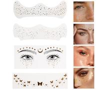 Face Tattoo Glitter Freckles,4Pcs Shine Makeup Speckles,Gold Glow Up Patches,Glitter Makeup Accessories for Women,Festival Rave Accessories,Face Speckles Patches for Women