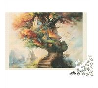 Face Tree Staircase 1000 Piece Jigsaw Puzzle Whimsical Treehouse Art Thick Cardboard for Adults Office Break 52x38cm/1000pcs