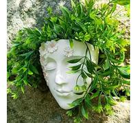 Face Vase, Unique Female Form Vase Modern Sculpture Human Face Shaped Wall Resin Head Flowerpot Figurine for Plant Lovers
