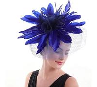 Face Veils Fascinators Hat Women Headband Hat Net Hair Accessories Church Hat Millinery-Blue