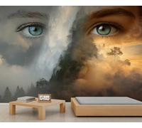 Face Wallpaper Eyes Wallpaper Living Room Forest and Mountains Wall Murals for Bedroom Kids Room Living Room Mural 200 X 140 cm