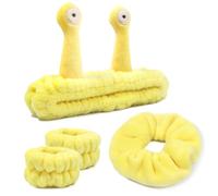 Face Wash Headband, Skincare Headband Wrist Bands For Washing Face Set Spa Hair Bands come with a Hair Scrunchie, Cute Yellow snail tentacle Elastic Headband, For Face Washing Makeup Skincare (Yellow)