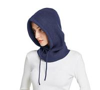 Facecozy Winter Hats for Women, Warm Hooded Scarf Hat for Women Balaclava Hood Knitted Beanie Hat Cap (Navy Blue)