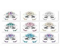 FACEGEM LONDON 9 PCS Face Gems - Face Jewels Self-Adhesive Rhinestone Face Jewels for Makeup, Party & Rave Looks - Eye Gems, Face Glitter, Self- Adhesive Festival Gems Festival, Glitter Tattoo, Face