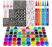 FACEGEM LONDON Ultimate 60 Colour Glitter Tattoo Kit, 60 Colour Glitter Tattoos, 200+ Stencils, 1000+ Rhinestones, Glitter Tattoos, Festival and Party Set (including 20 neon glitters)