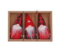 Faceless doll set of three with plaid design for Christmas tree hanging decoration, using knitted fabric and pp cotton material (3)