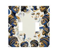 Faces Double Light Switch Cover Plate, Cultural Contemporary Headwraps Geometric N/a Blue Plastic Standard Size Toggle Light Switch Cover for New Apartment Home Bedroom Office Decor