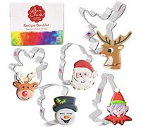 Faces of Christmas Cookie Cutters 5-Pc. Set Made in the USA by Ann Clark, Santa Face, Reindeer Faces, Snowman Face, Elf Face
