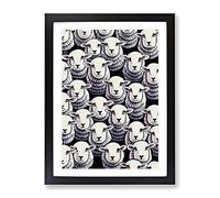 Faces Of The Sheep Framed Print | A3 Black Framed Wall Art | Ready to Hang | Modern Animal Picture | Living Room Bedroom Lounge Office