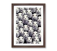 Faces Of The Sheep Framed Print | A3 Walnut Framed Wall Art | Ready to Hang | Modern Animal Picture | Living Room Bedroom Lounge Office