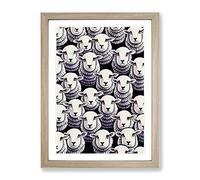 Faces Of The Sheep Framed Print | A4 Oak Framed Wall Art | Ready to Hang | Modern Animal Picture | Living Room Bedroom Lounge Office
