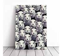 Faces Of The Sheep White, Black, Grey | Canvas Wall Art Print | Framed & Ready to Hang Picture | Modern Home Decor for Living Room, Bedroom, Kitchen or Office | 30x20 Inches