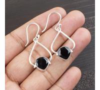 Faceted Black Onyx Gemstone Jewelry, 925 Solid Sterling Silver Earrings, Handmade Glorious Silver Jewelry, Gift For Catholics