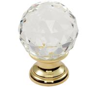 Faceted Crystal Cupboard Door Knob 40mm Dia Polished Brass Cabinet Handle