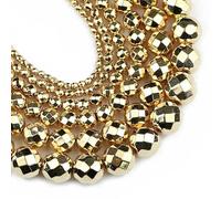 Faceted Hematite Beads Gold Color Natural Stone 2/3/4/6/8/10mm Round Loose Beads Jewelry Making Bracelet DIY Accessories-6mm 100pcs