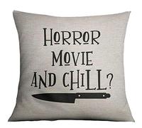FaceYee Horror Movie and Chill Pillows Covers 18x18inch Halloween Throw Cushion Covers Linen Cotton Pillowcase for Home Bed Couch Color:3