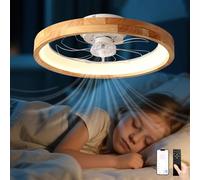 Fachae 20" Wooden Flush Mount Ceiling Fan with Light, Modern Low Profile Design,Reversible Ceiling Fan with Remote Control,6 Speeds,Timing,Dimmable LED Lighting 3000K-6000K Bedroom,Kids Dining Room-A