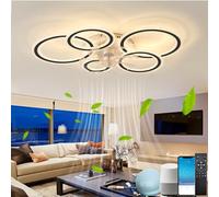 Fachae 33.9in Ceiling Fan with Light and Remote,Intelligent Memory Function,Ceiling Fans with Lamps,Work with Alexa and Google Assistant,Reversible Silent,Black,Voice Assistant