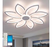 Fachae 8 Petals Ceiling Light, Dimmable, 72 W Living Room Lamp with Remote Control and App, Bedroom Ceiling Lamp, Modern 90 cm Ceiling Lighting, Chandelier, Dimming, Memory Function