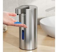 Fachixy Automatic Soap Dispenser, Brushed Stainless Steel, Touchless, 340 ml Electric Soap Dispenser with Sensor, USB Rechargeable for Bathroom, Kitchen
