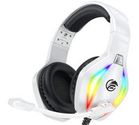 Fachixy FC100 Gaming Headset for PS4, PS5, PC, Xbox, Nintendo Switch, Gaming Headphones with Cable and RGB Light, Stereo Surround Headphones with Microphone, Noise Cancelling Gamer Headphones - White