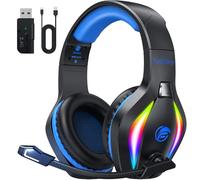 Fachixy FC100 Headset with Microphone, 2.4G Wireless Gaming Headset for PS5, PS4, PC, Switch, Mac, Surround Sound Bluetooth Gaming Headphones Wireless with LED Light, Over 50 Hours Battery Life