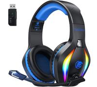 Fachixy FC100 Wireless Gaming Headset With Mic - 2.4GHz & Bluetooth Headphones, 3D Stereo Sound & 50Hrs Battery Life, For PS5, PS4, Mac, PC, Tablets, Blue