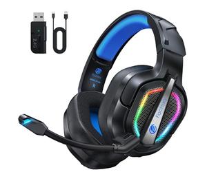 Fachixy FC200 Wireless Gaming Headset, 2.4G Bluetooth Headset with Microphone for PS5, PS4, PC, Switch, Foldable Gaming Headphones, Low Latency Noise Cancelling, with LED Light, 40H Battery Life, Blue