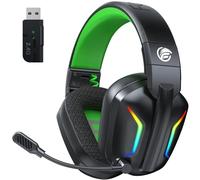 Fachixy FC300 Wireless Gaming Headset with Mic - Bluetooth and 2.4GHz USB Gaming Headphones with 50Hr Battery & 3D Stereo Sound for PS5, PS4, PC, Mac, Mobile - Black Green