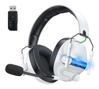 Fachixy FC400 Wireless Gaming Headset, Bluetooth Gaming Headphones with Mic for PS5, PS4, PC, Switch, Laptop, Mac, Fast Charge 50Hr Battery and Cool Lights - White Black