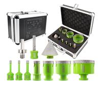 FACHLICH Diamond Core Drill Bits Set 10pcs Tile Hole Saw Kit (6/6/8/20/35/50/68mm+10F+50B+Hex) with Box Vacuum Brazed M14 Connection for Tile Porcelain Granite Marble