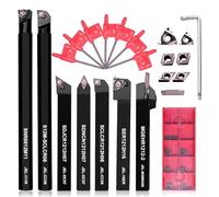 Fachmach Lathe Turning Tool Kit 10mm Shank 7 Pcs Metal Lathe Tool Holder Set for Turning Grooving Threading Boring with 7 Pcs Carbide Inserts Turning Inserts Carbide Turning Tool (10mm, 7INSERTS)