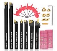 Fachmach Lathe Turning Tool Kit 12mm Shank 7 Pcs Metal Lathe Tool Holder Set for Turning Grooving Threading Boring with 14 Pcs Carbide Inserts Turning Inserts Carbide Turning Tool (12mm, 14INSETS)